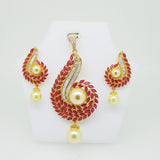 Floral Pearls and Colored Stones Designer Pendant Set