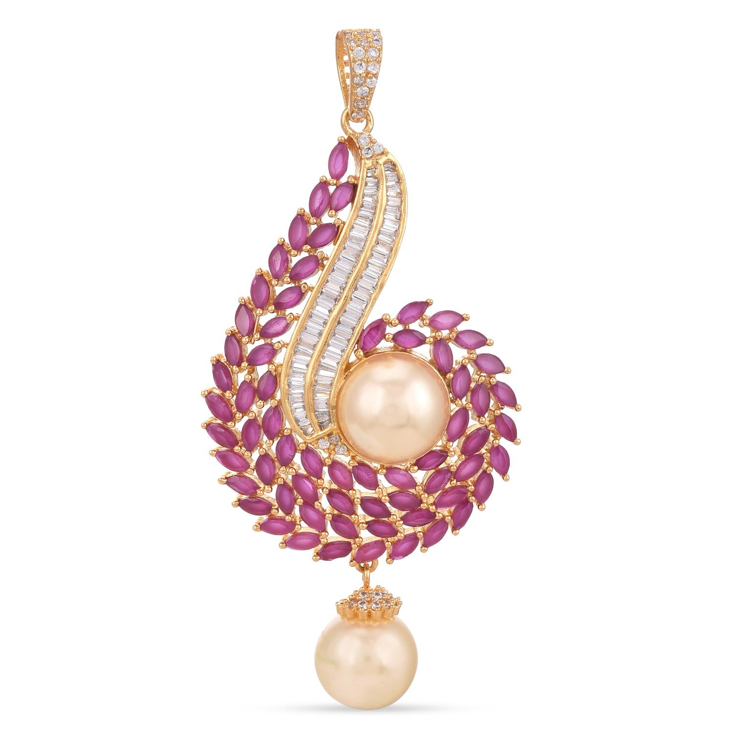 Floral Pearls and Colored Stones Designer Pendant Set