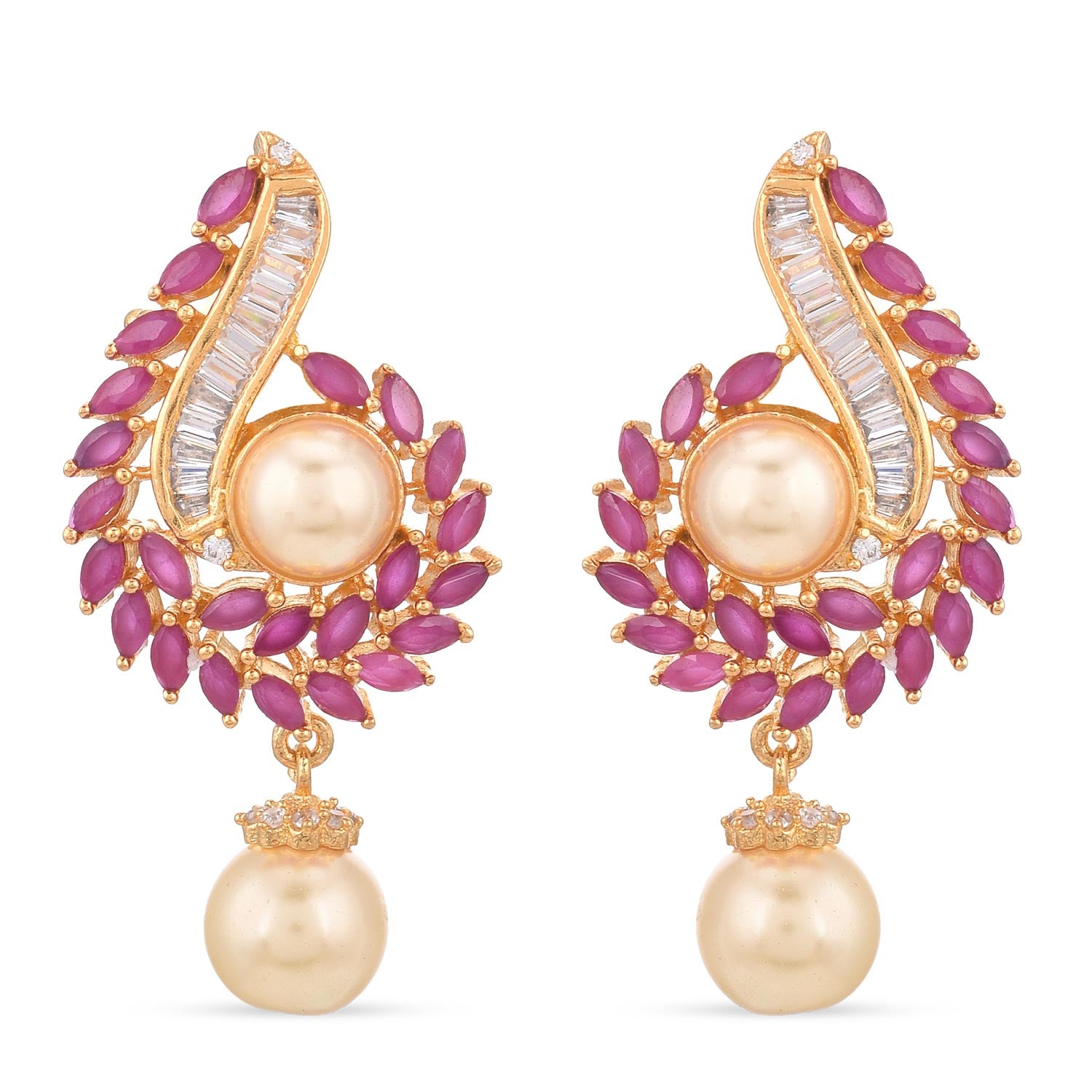 Floral Pearls and Colored Stones Designer Pendant Set