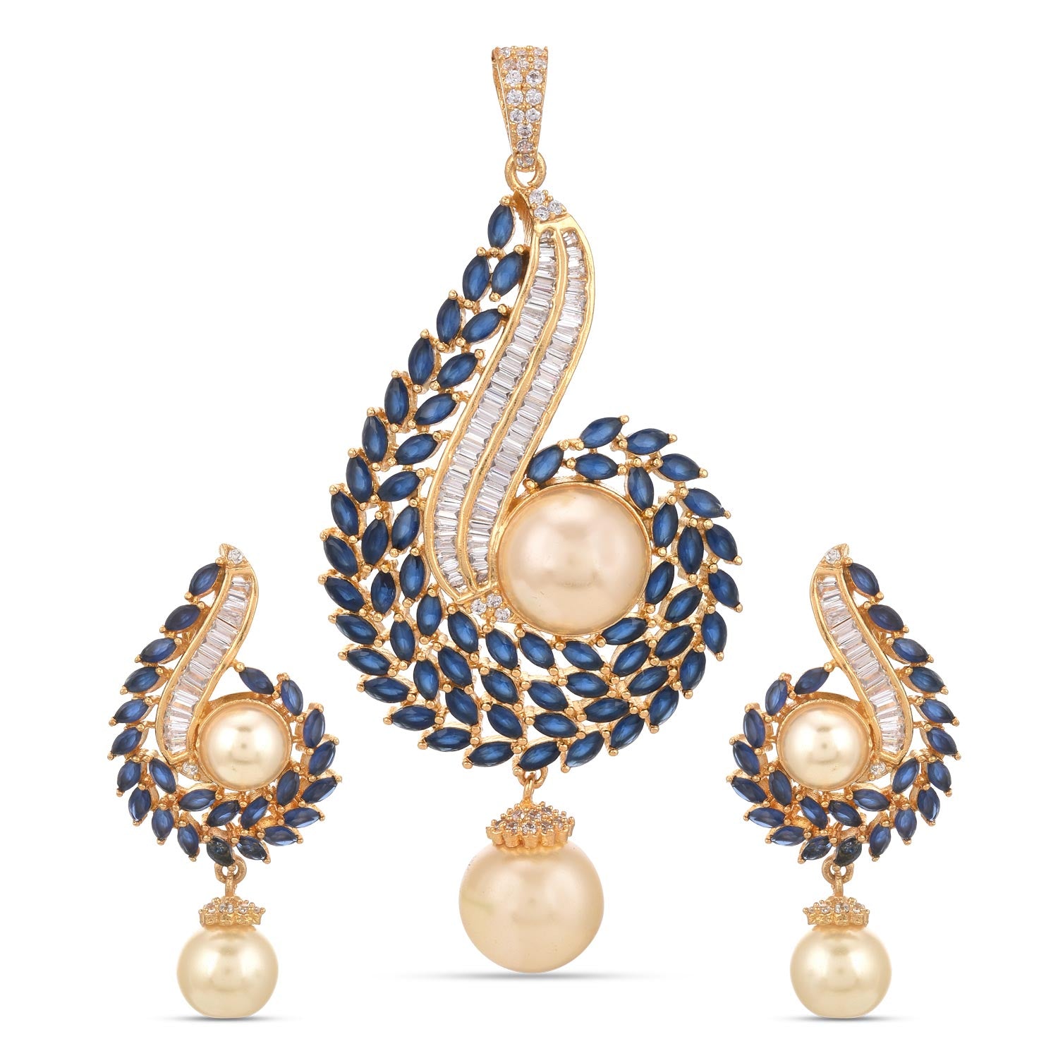 Floral Pearls and Colored Stones Designer Pendant Set