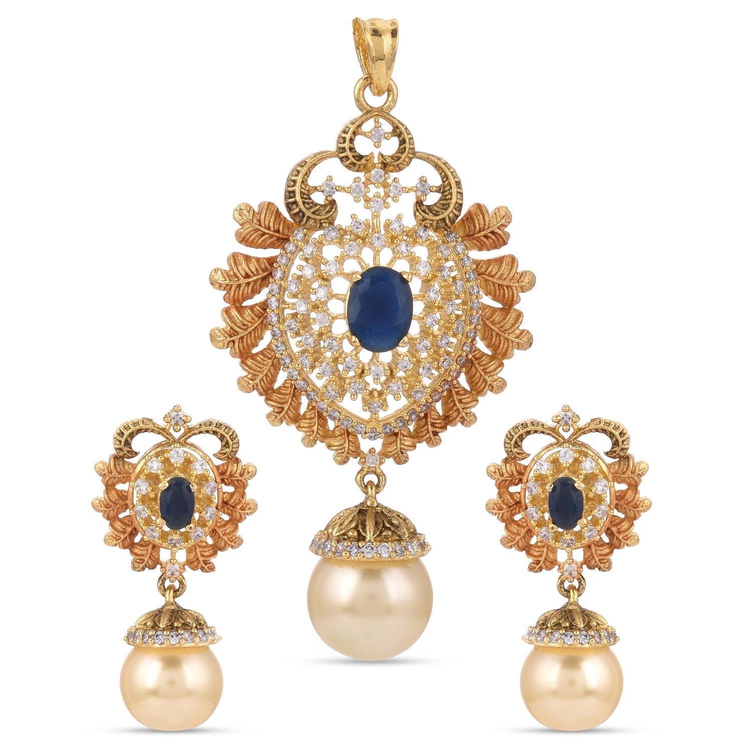 Floral Antique Designer Blue Stones Pendant set