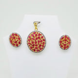 Cluster Red Stones Oval Designer Pendant Set