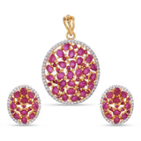 Cluster Red Stones Oval Designer Pendant Set