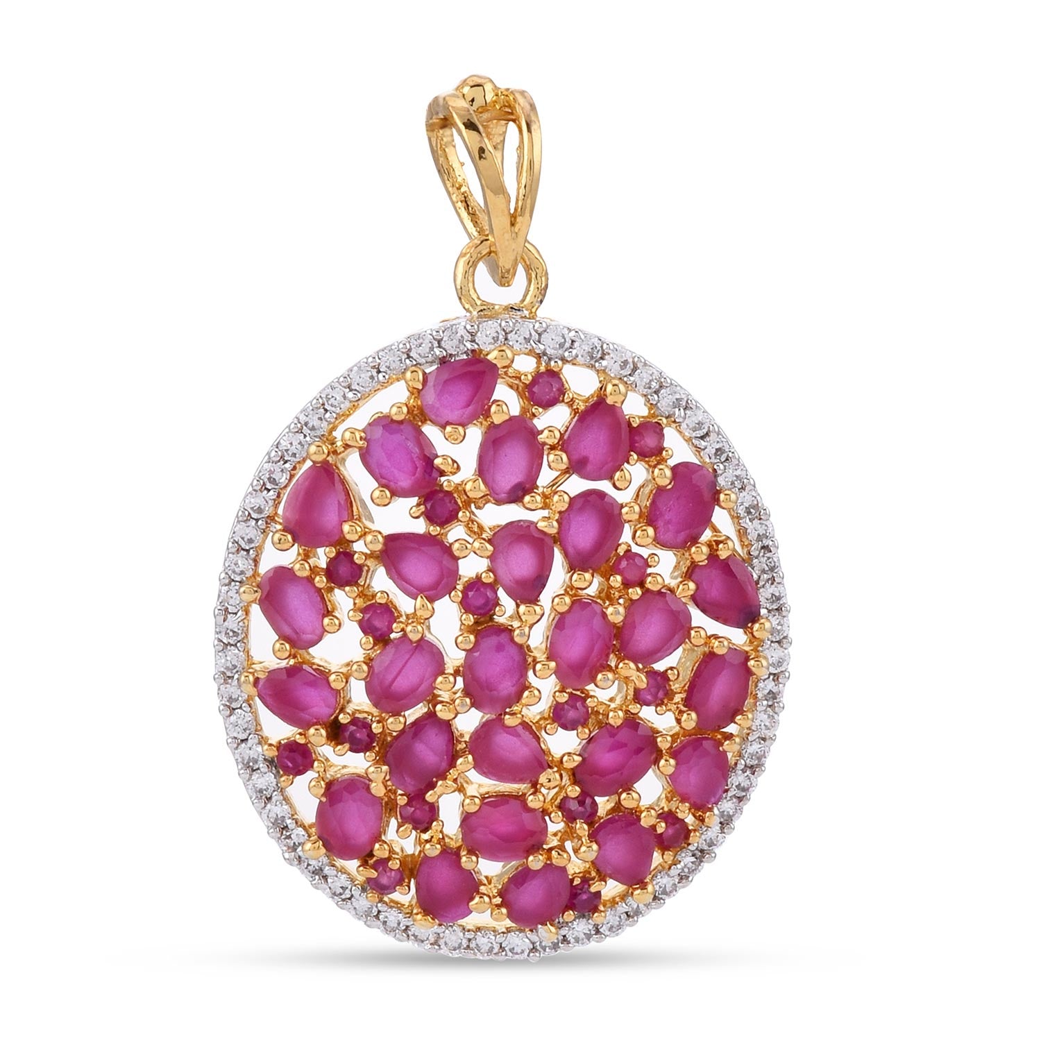 Cluster Red Stones Oval Designer Pendant Set