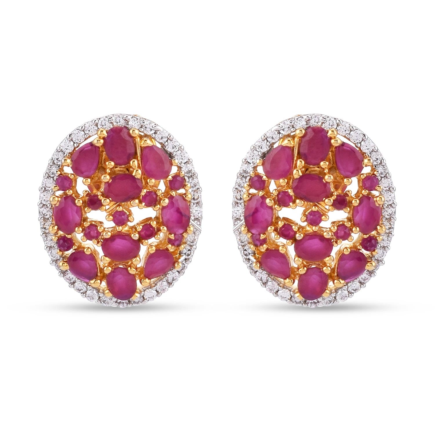 Cluster Red Stones Oval Designer Pendant Set