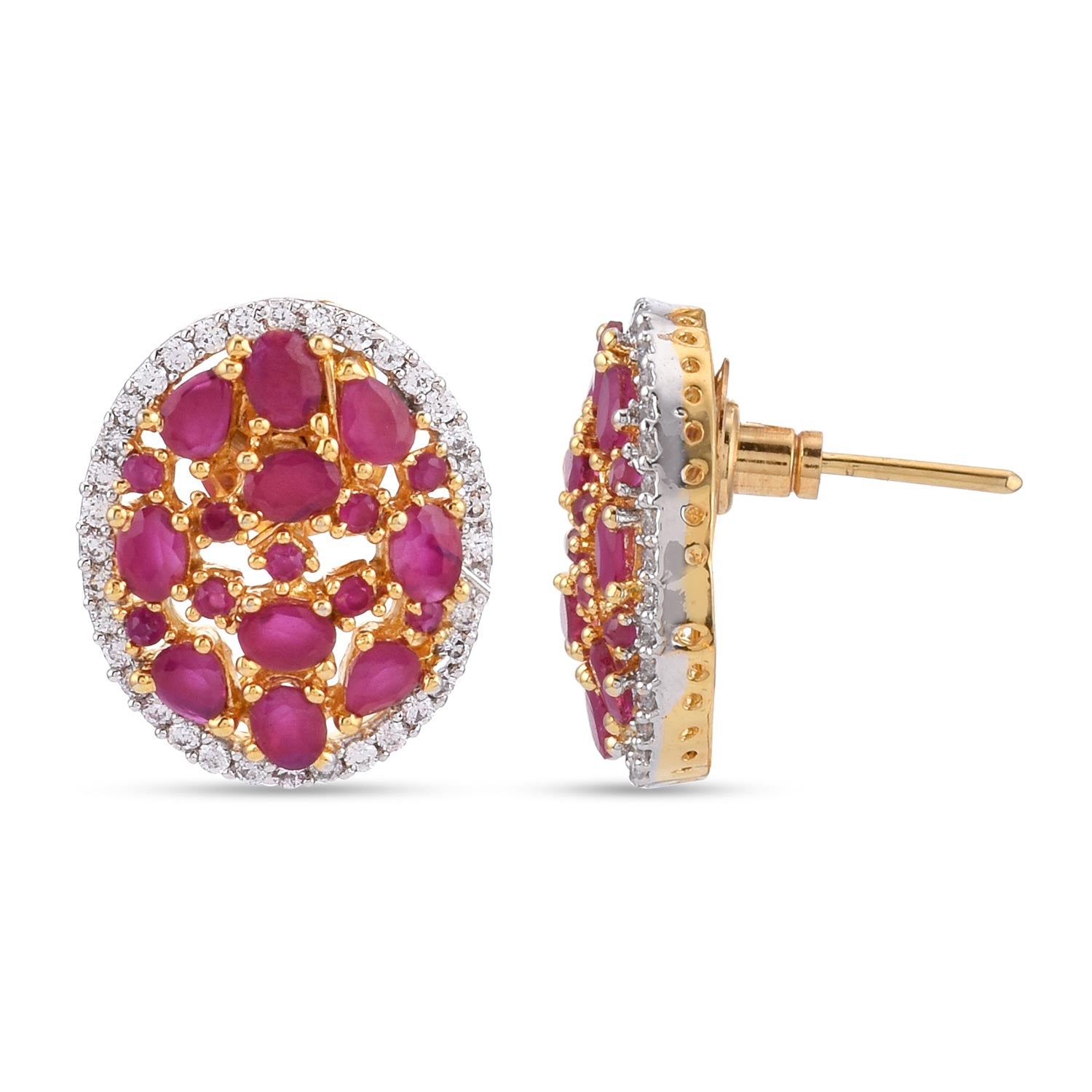 Cluster Red Stones Oval Designer Pendant Set