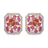 Squarish Designer Red Stones Two Tone Plated Pendant Set