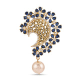 Blue Stones Floral Design Antique Pendant Set With Pearl Drops