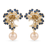 Blue Stones Floral Design Antique Pendant Set With Pearl Drops