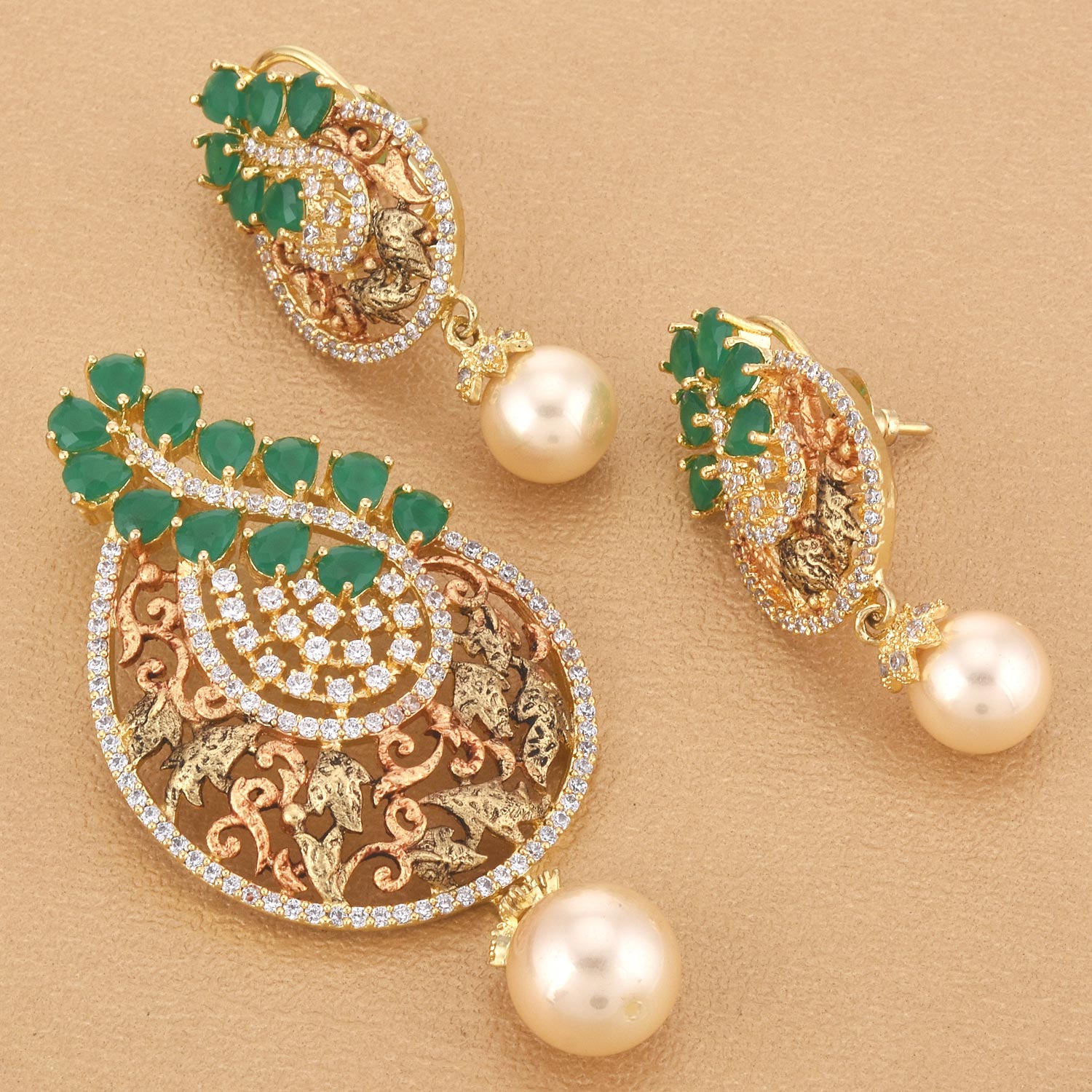 Floral Antique Green Designer Pendant Set