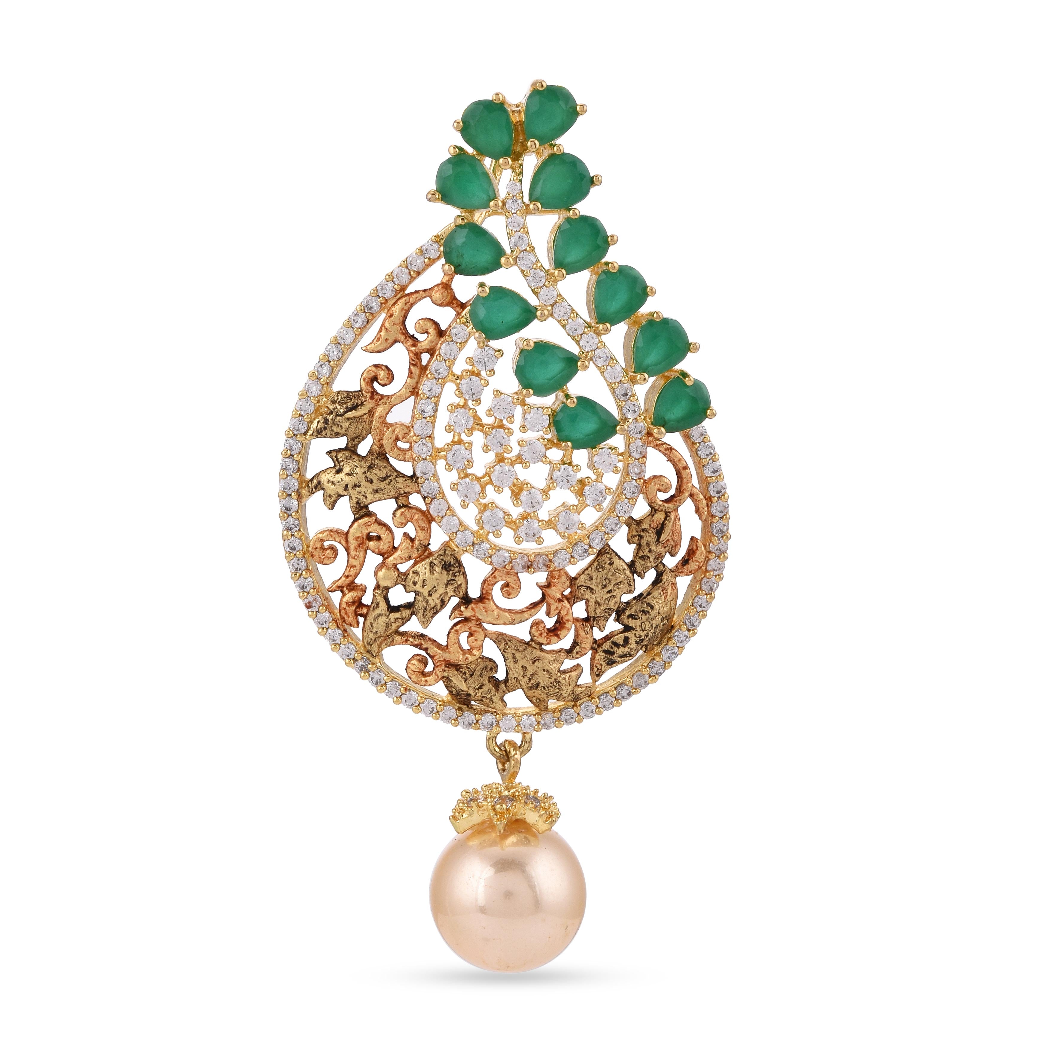 Floral Antique Green Designer Pendant Set