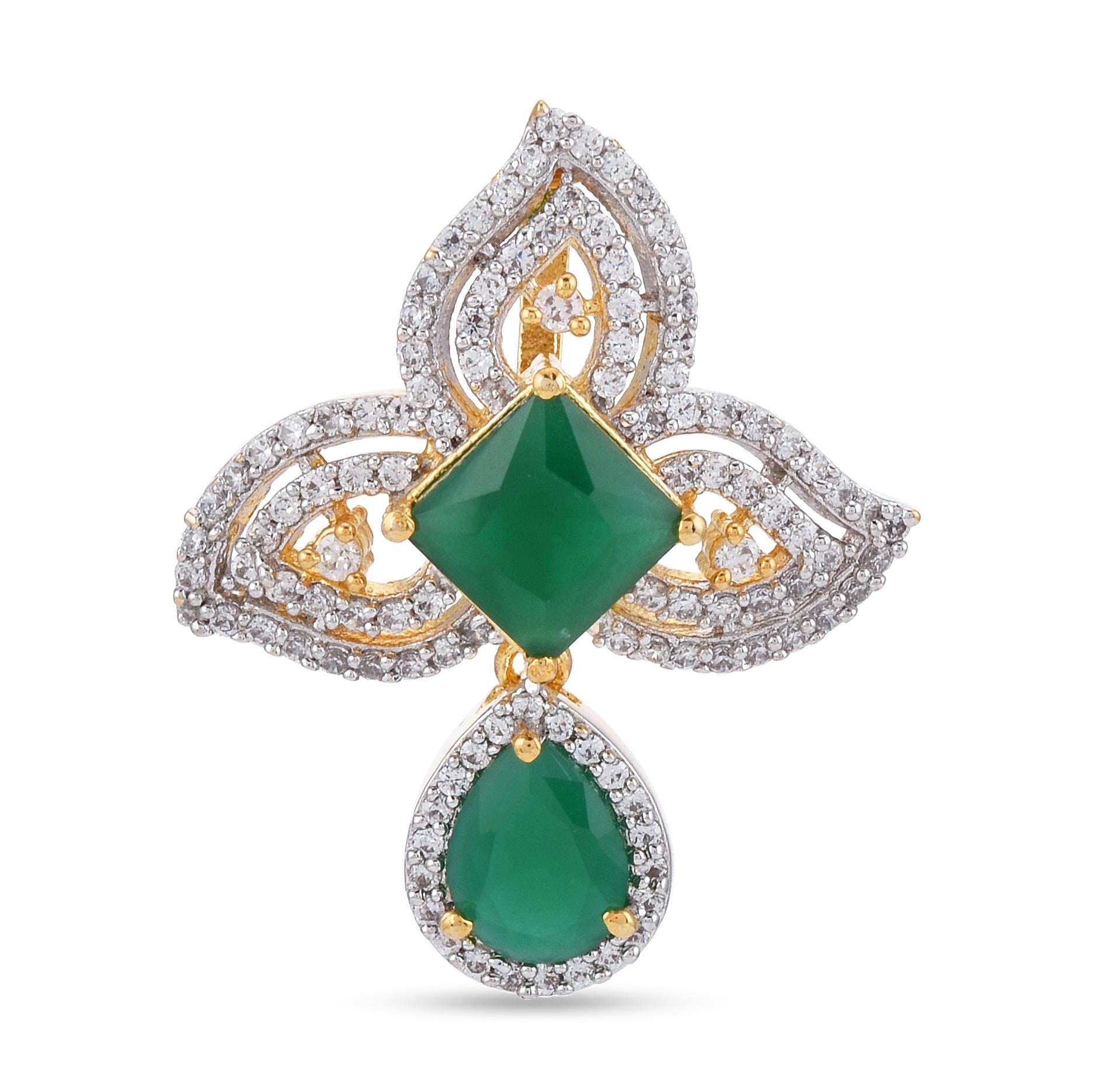 Floral Green Colored Stones Pendant Set