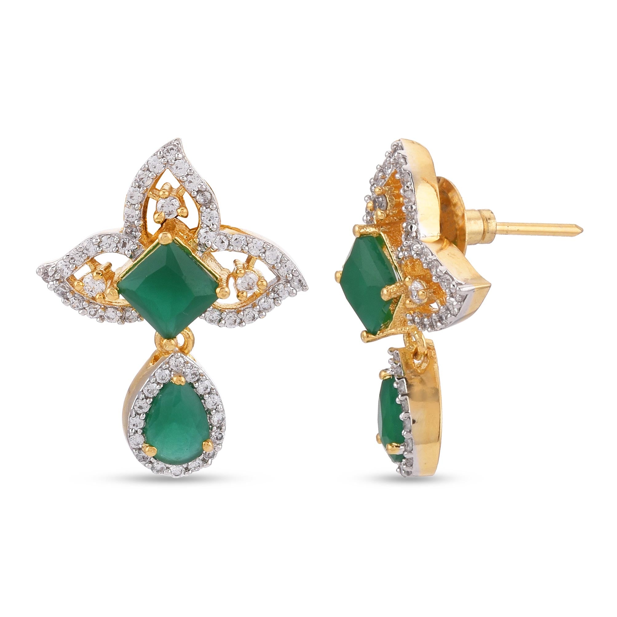 Floral Green Colored Stones Pendant Set