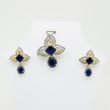 Floral Blue Colored Stones Pendant Set