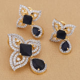 Floral Blue Colored Stones Pendant Set