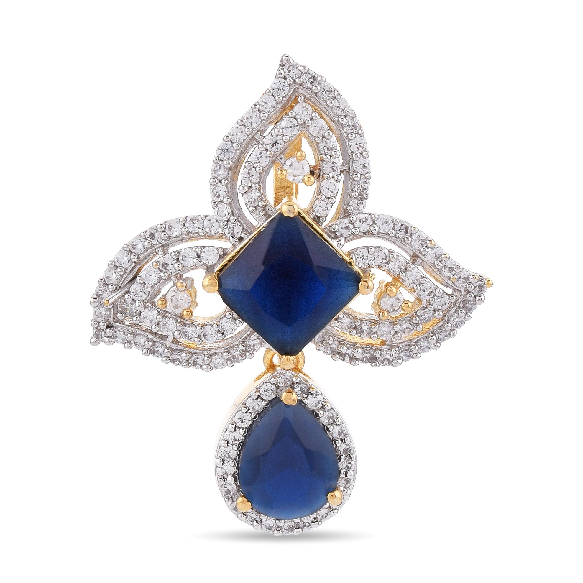 Floral Blue Colored Stones Pendant Set