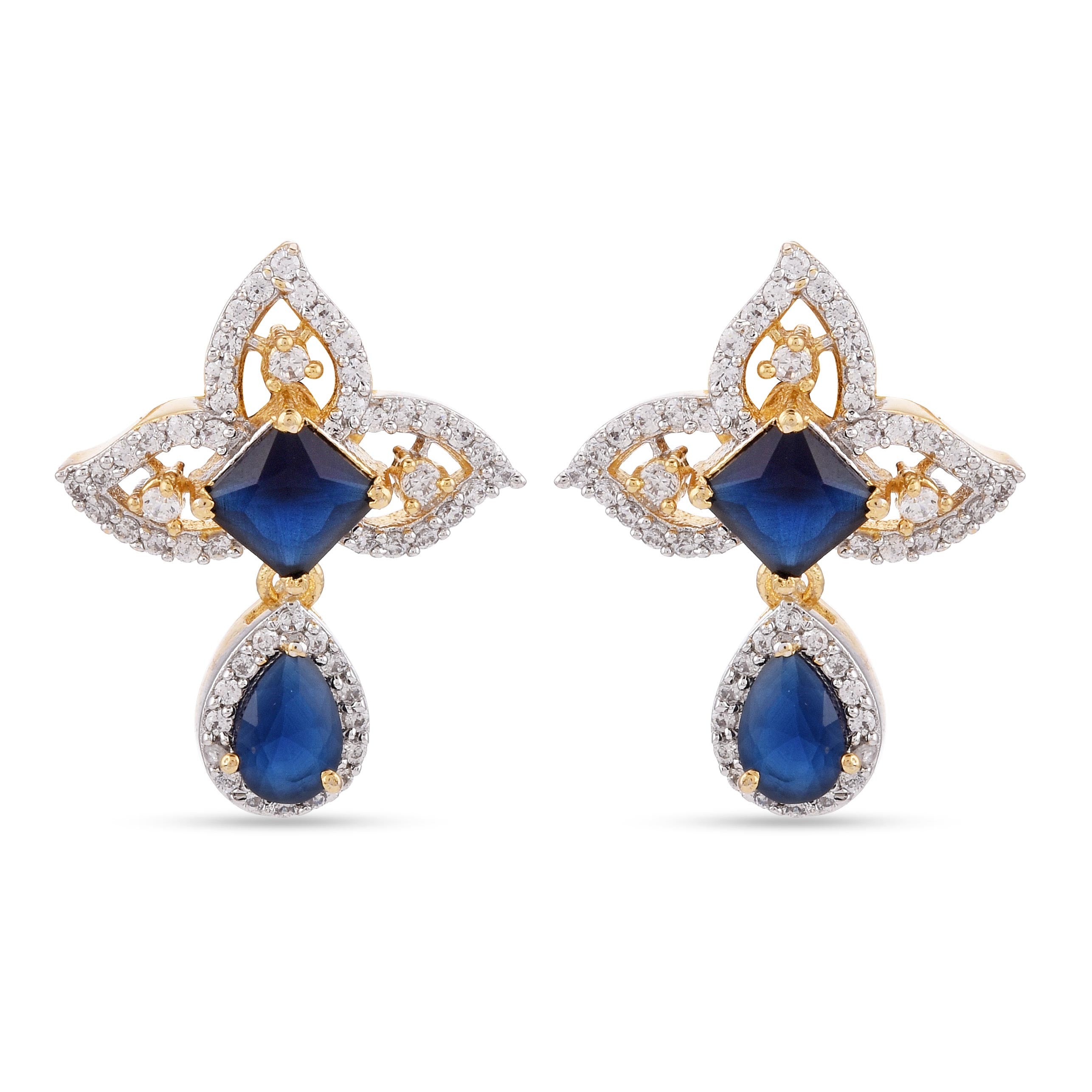 Floral Blue Colored Stones Pendant Set