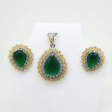Contemporary Black Beauty Green Stone Designer Pendant Set