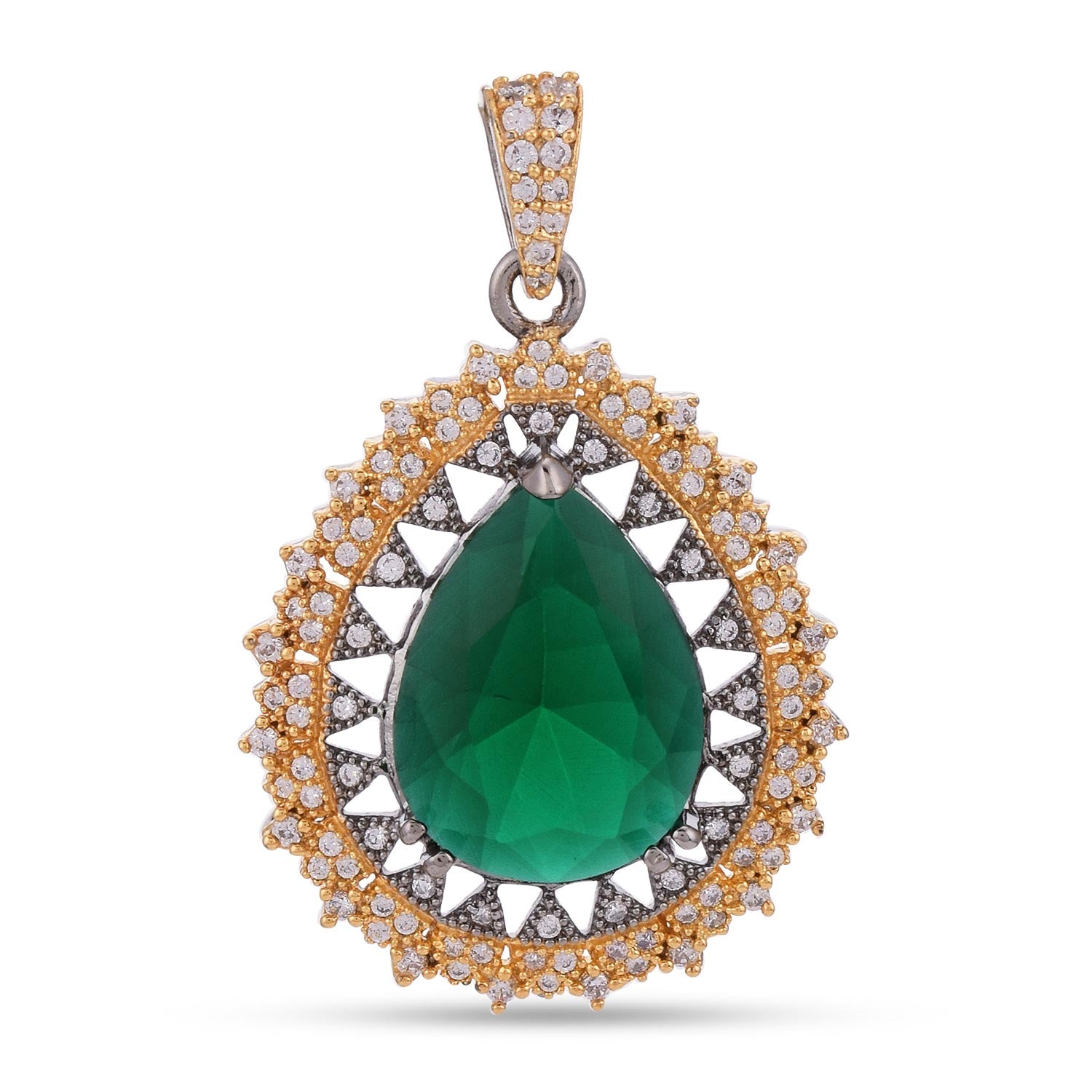 Contemporary Black Beauty Green Stone Designer Pendant Set