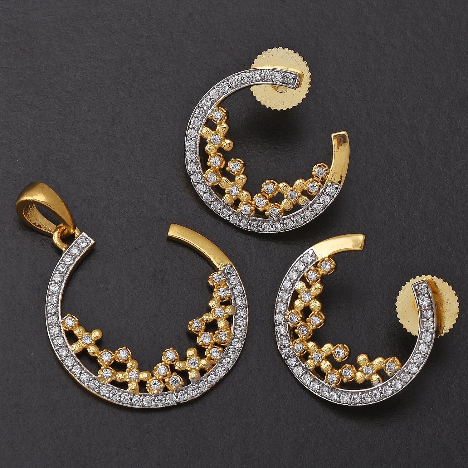 Designer Half Moon Two Tone Gold Plated Pendant Set