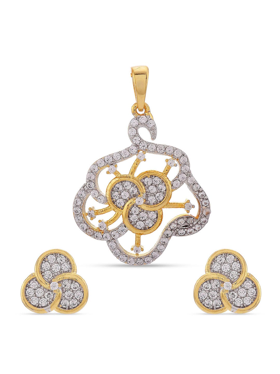 Floral Two Tone Plated Modern Style Pendant Set