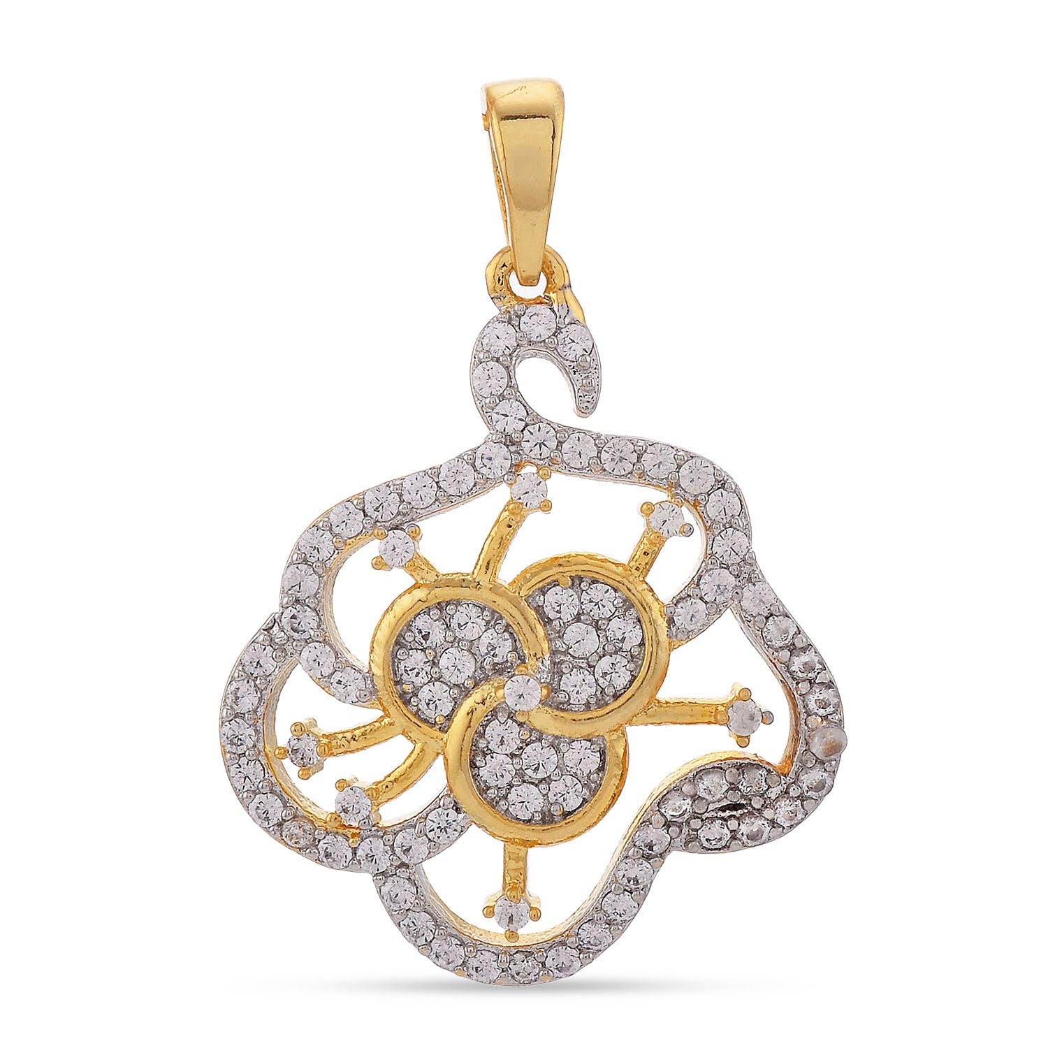 Floral Two Tone Plated Modern Style Pendant Set