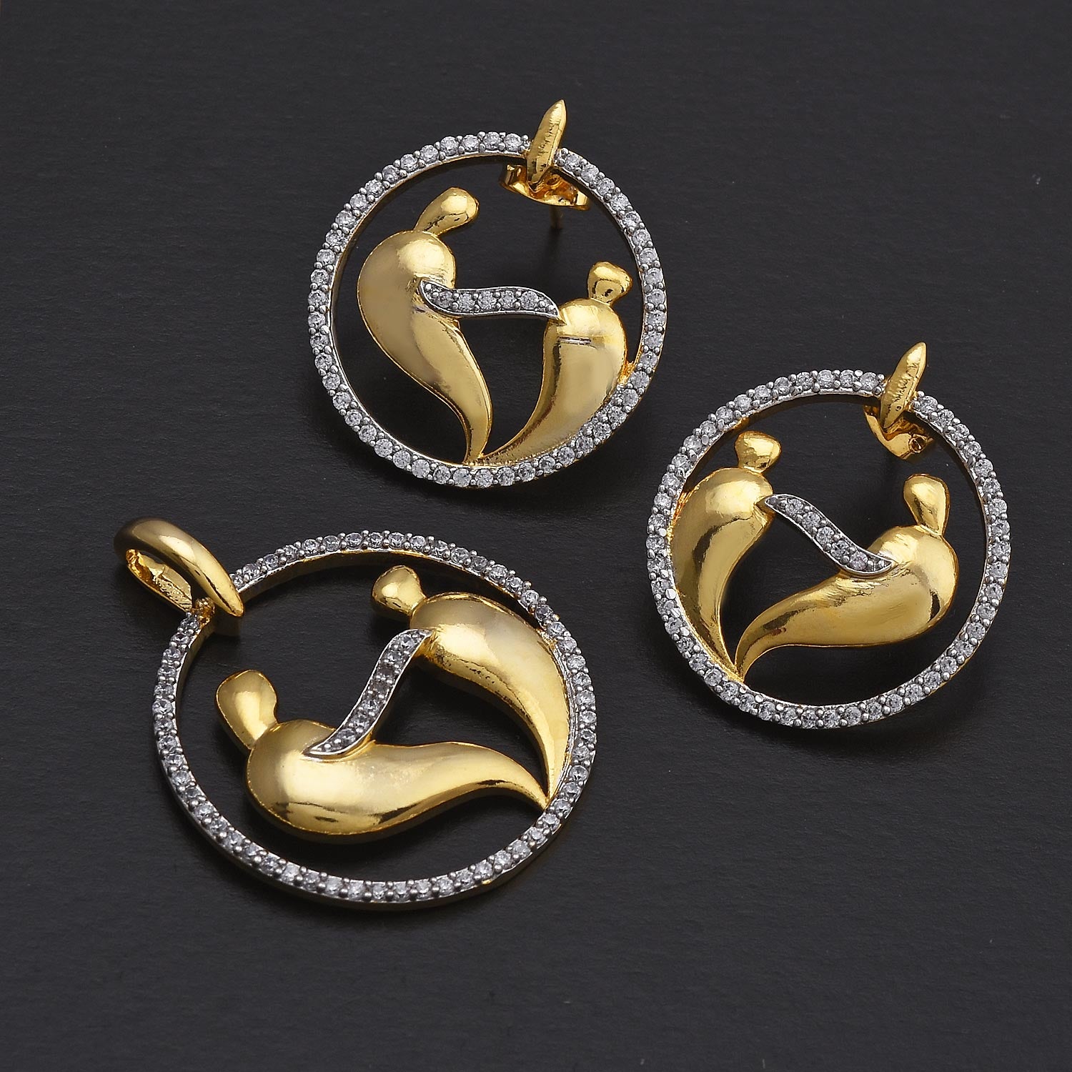 Contemporary Fairy Designer Two Tone Plated Pendant Set