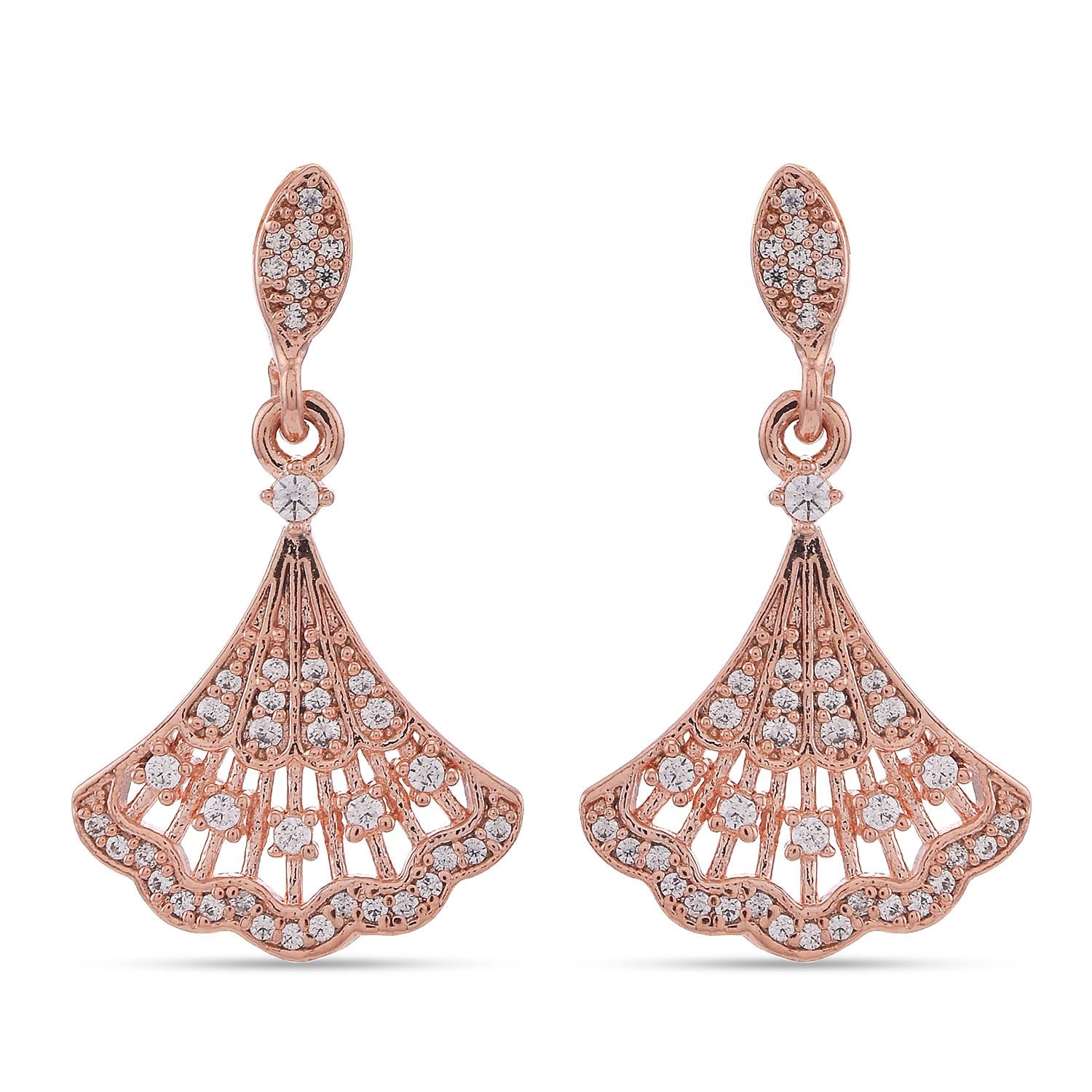 Contemporary Fan Designed Rose Gold Plated Pendant Set