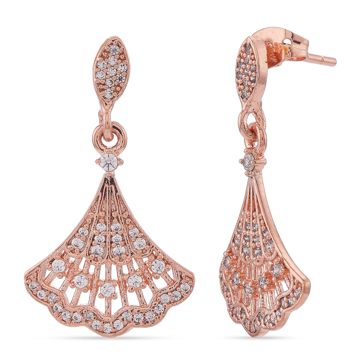 Contemporary Fan Designed Rose Gold Plated Pendant Set