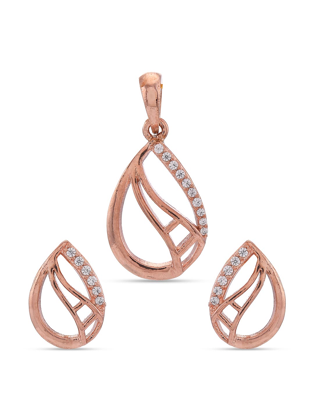 Wavy Designer Rose Gold Plated Pendant Set