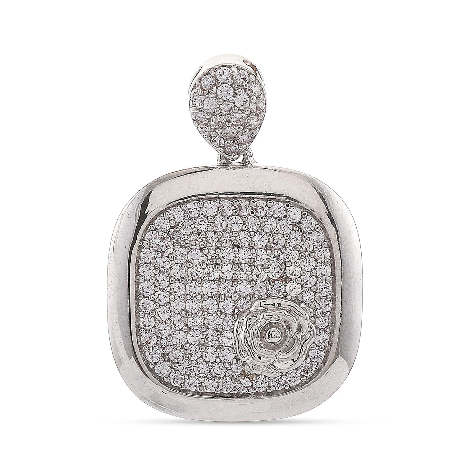 Floral Designer White Rhodium Plated Pendant Set