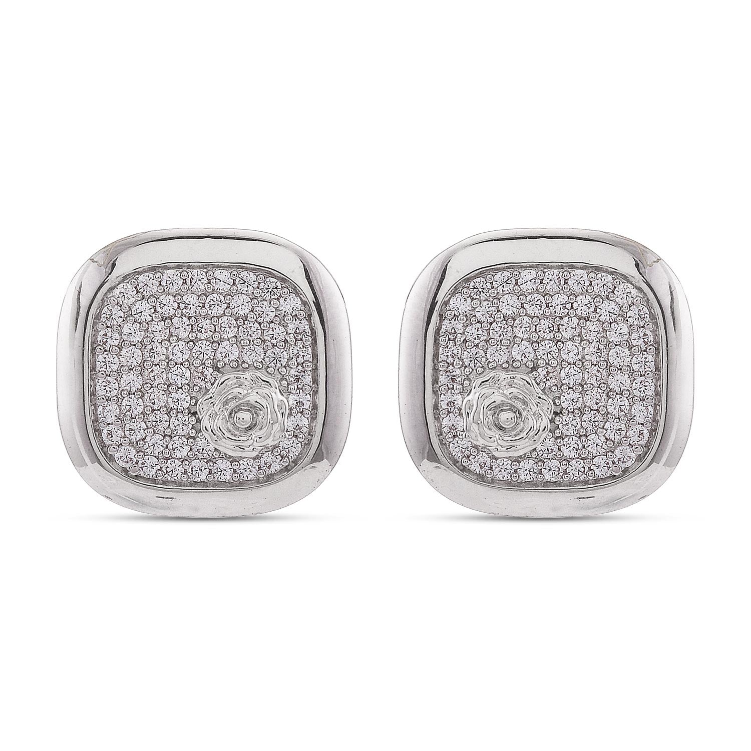 Floral Designer White Rhodium Plated Pendant Set