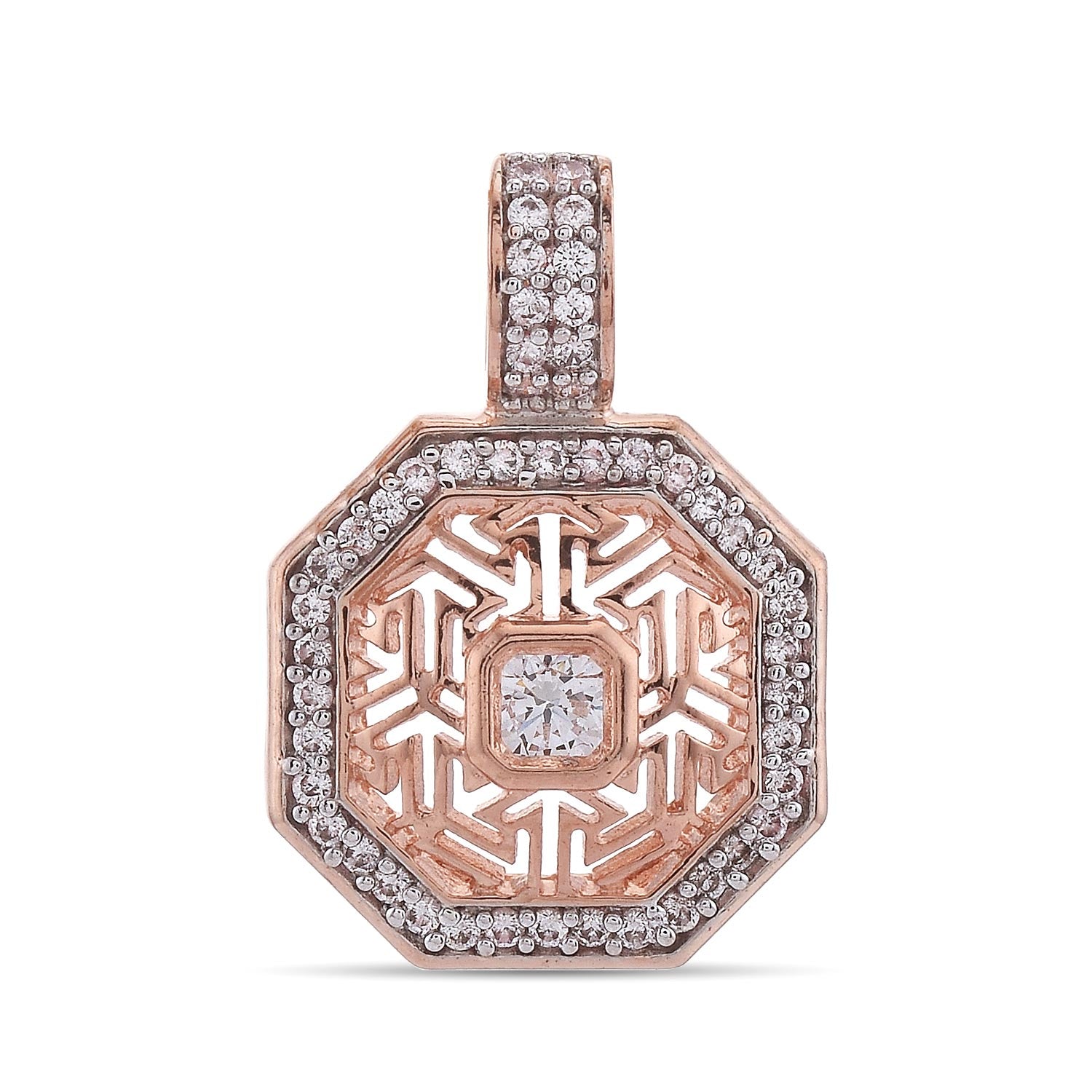 International Style American Diamonds Rose Gold Plated Pendant Set