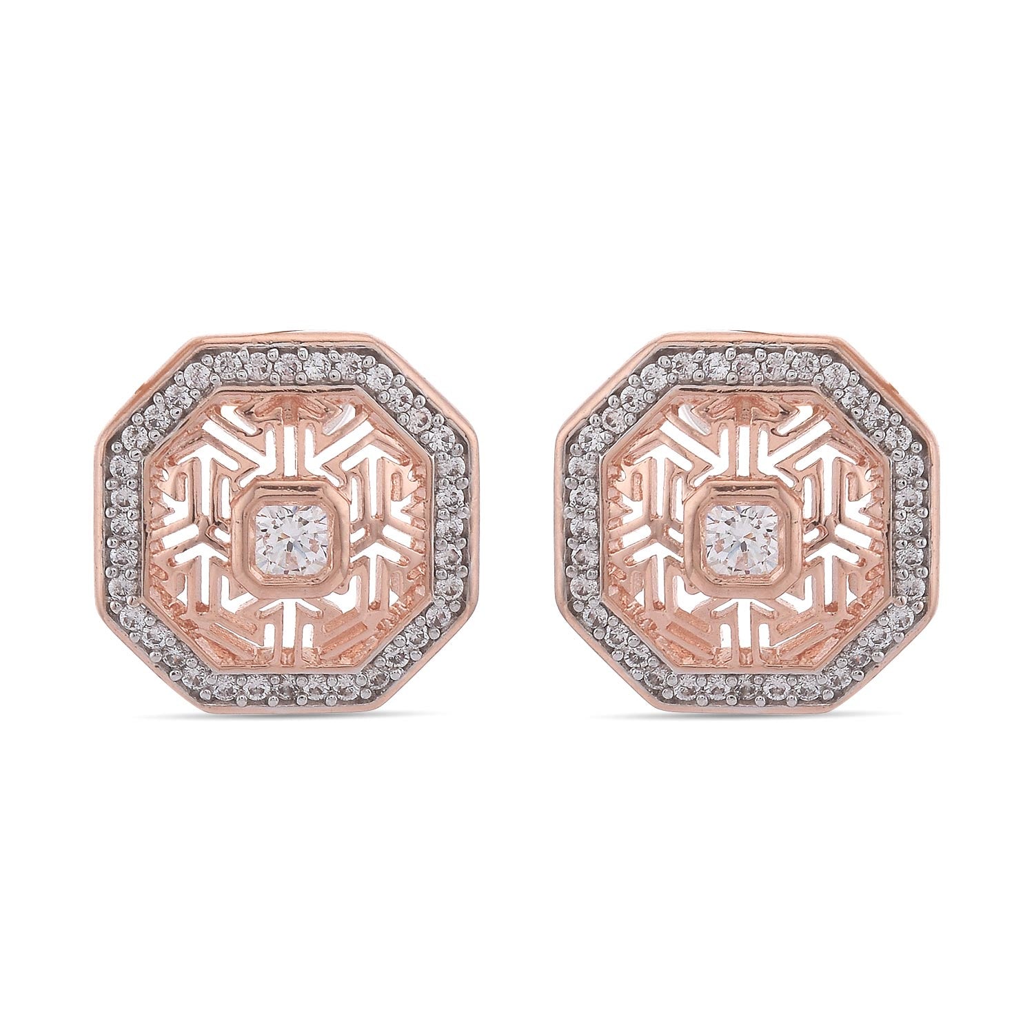 International Style American Diamonds Rose Gold Plated Pendant Set