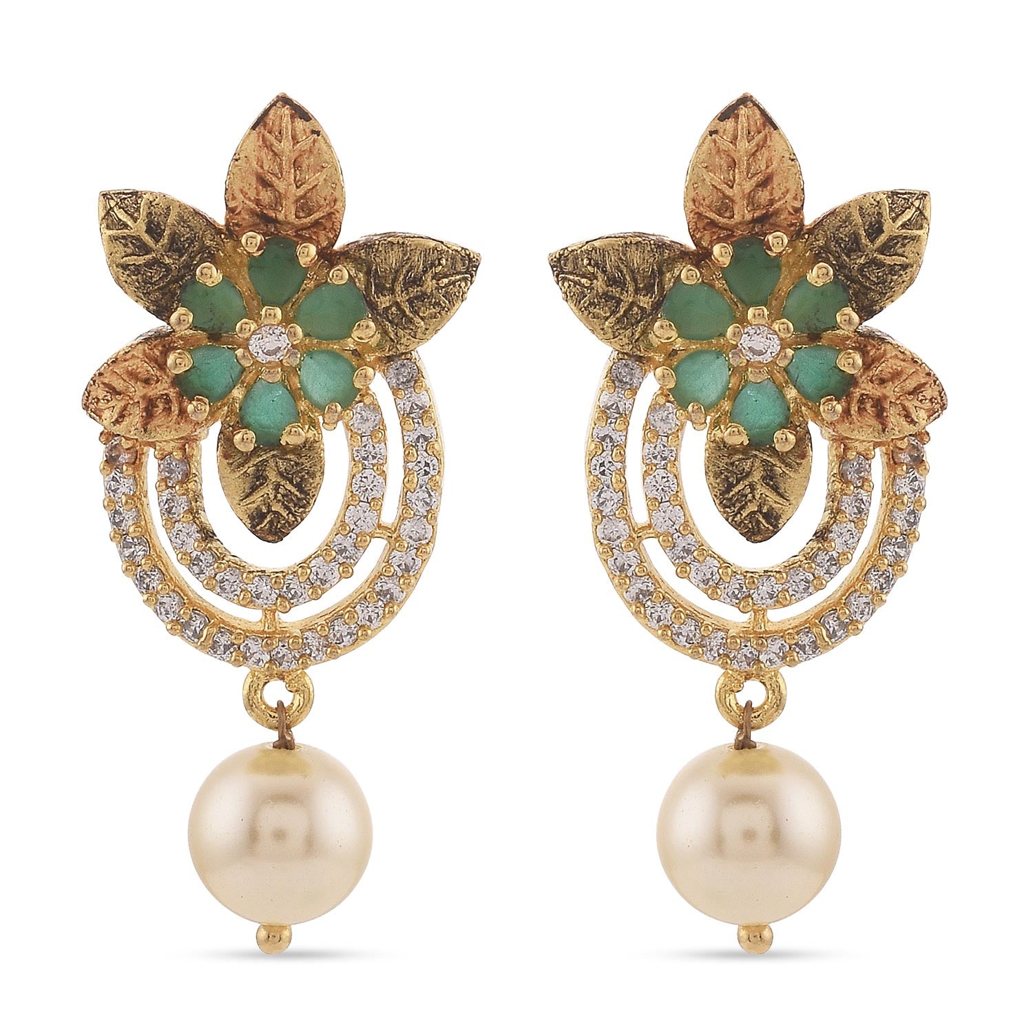 Floral Antique Designer Colored Stone Pendant Set