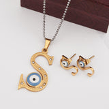 Initial S Evil Eye Big Pendant Set