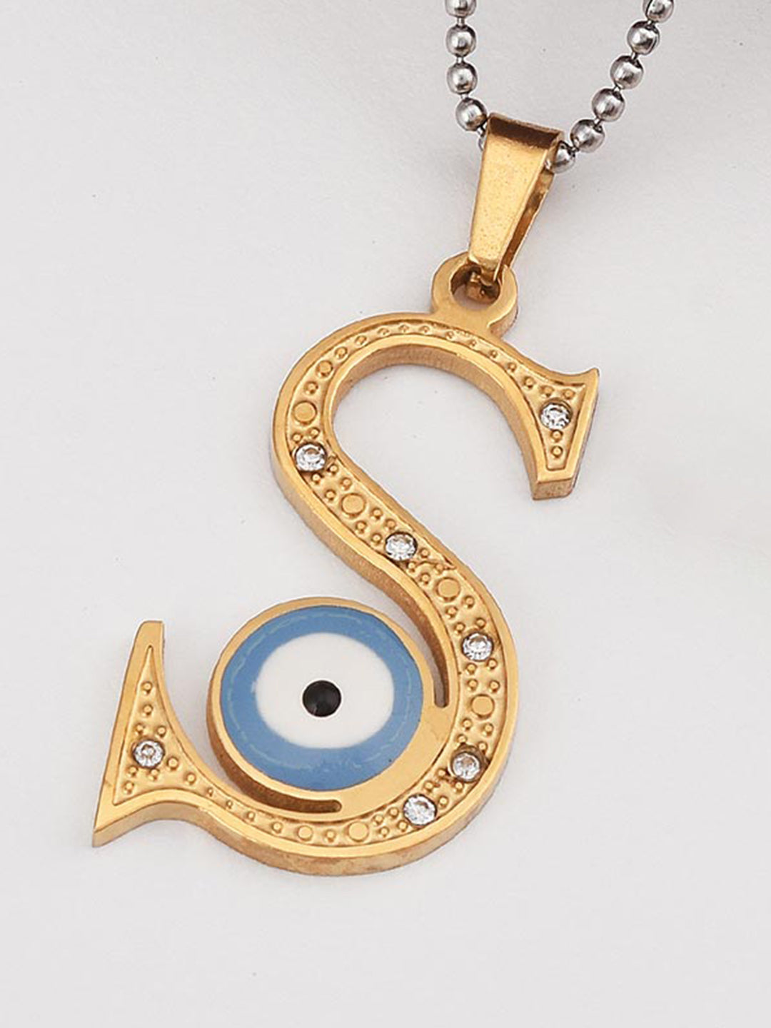 Initial S Evil Eye Big Pendant Set