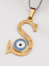 Initial S Evil Eye Big Pendant Set