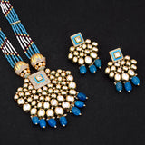 Blue Enamelled Kundan Meena Pendant Set