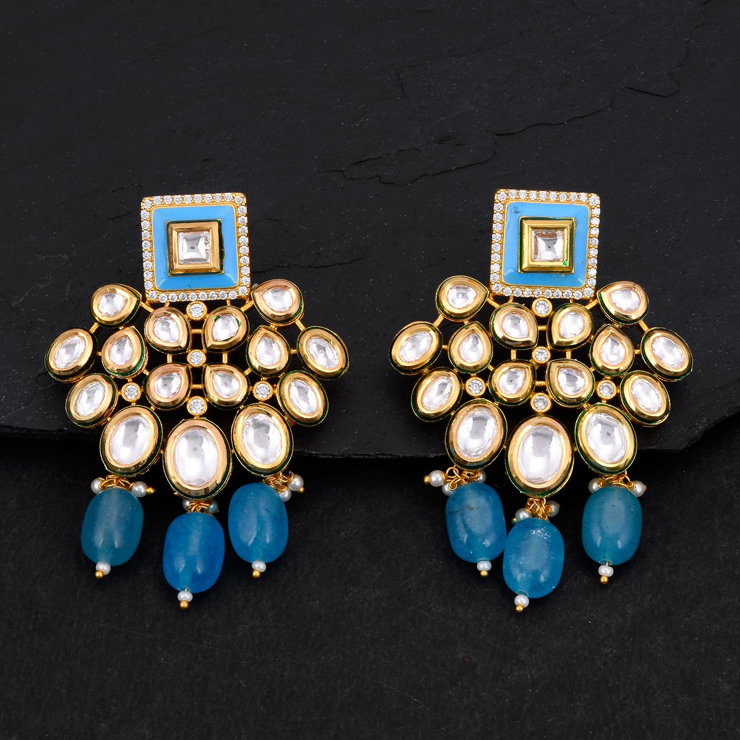 Blue Enamelled Kundan Meena Pendant Set