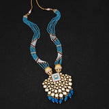 Blue Enamelled Kundan Meena Pendant Set