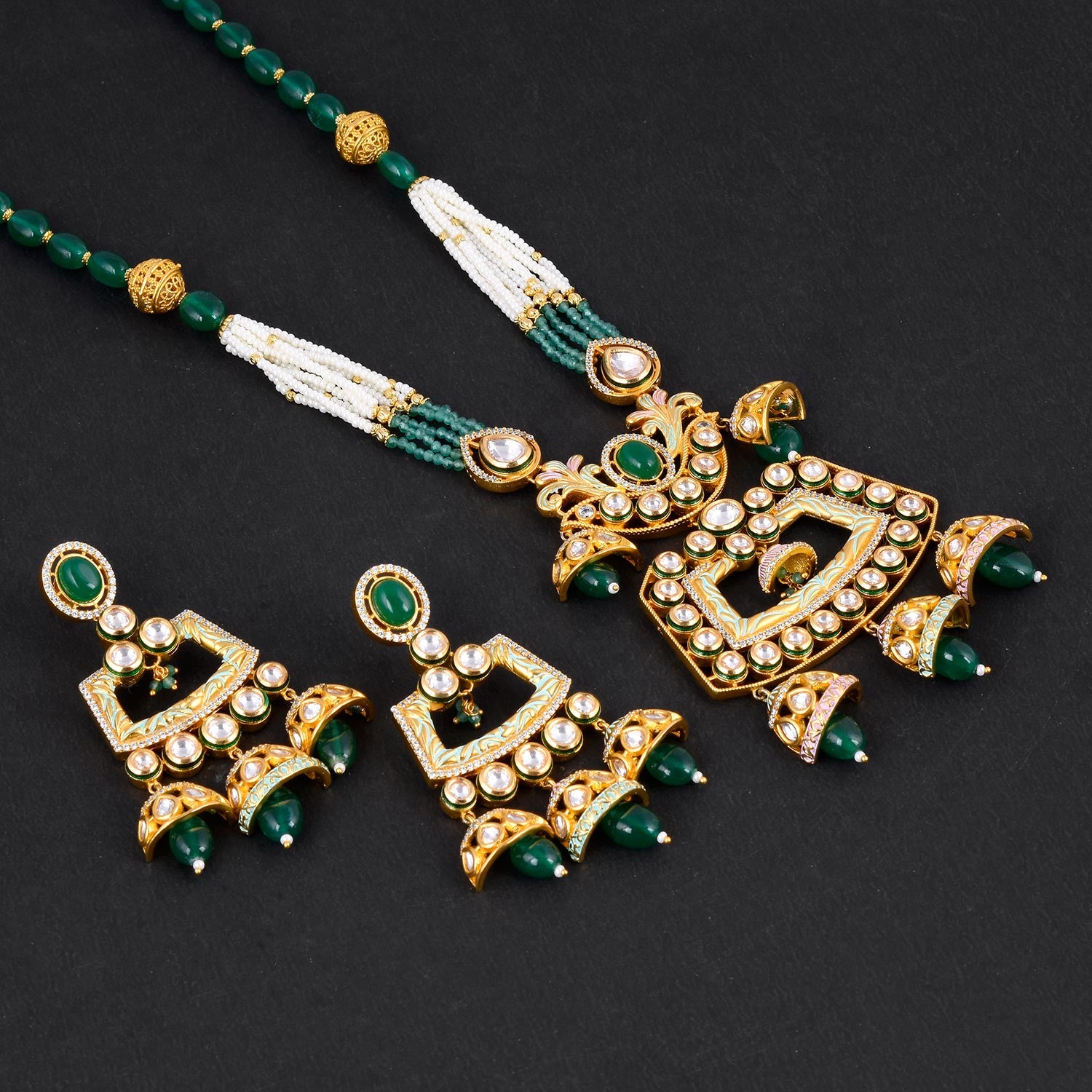 Floral Enamelled Traditional Pendant Set