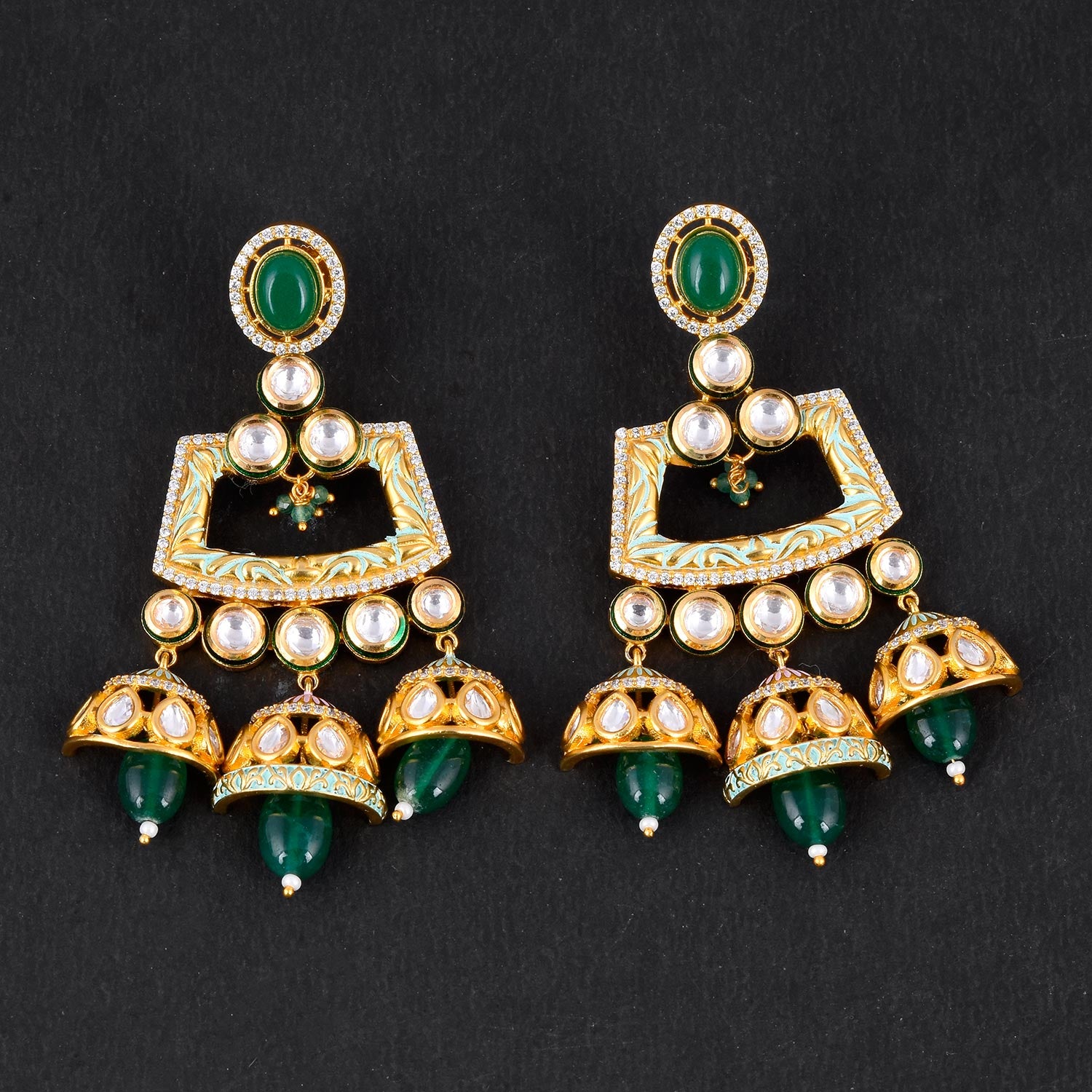 Floral Enamelled Traditional Pendant Set