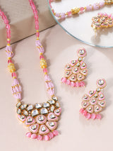 Pink Enamelled Kundan Polki Pendant Set