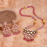 Pink Enamelled Kundan Polki Pendant Set