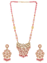 Pink Enamelled Kundan Polki Pendant Set