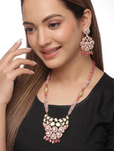 Pink Enamelled Kundan Polki Pendant Set