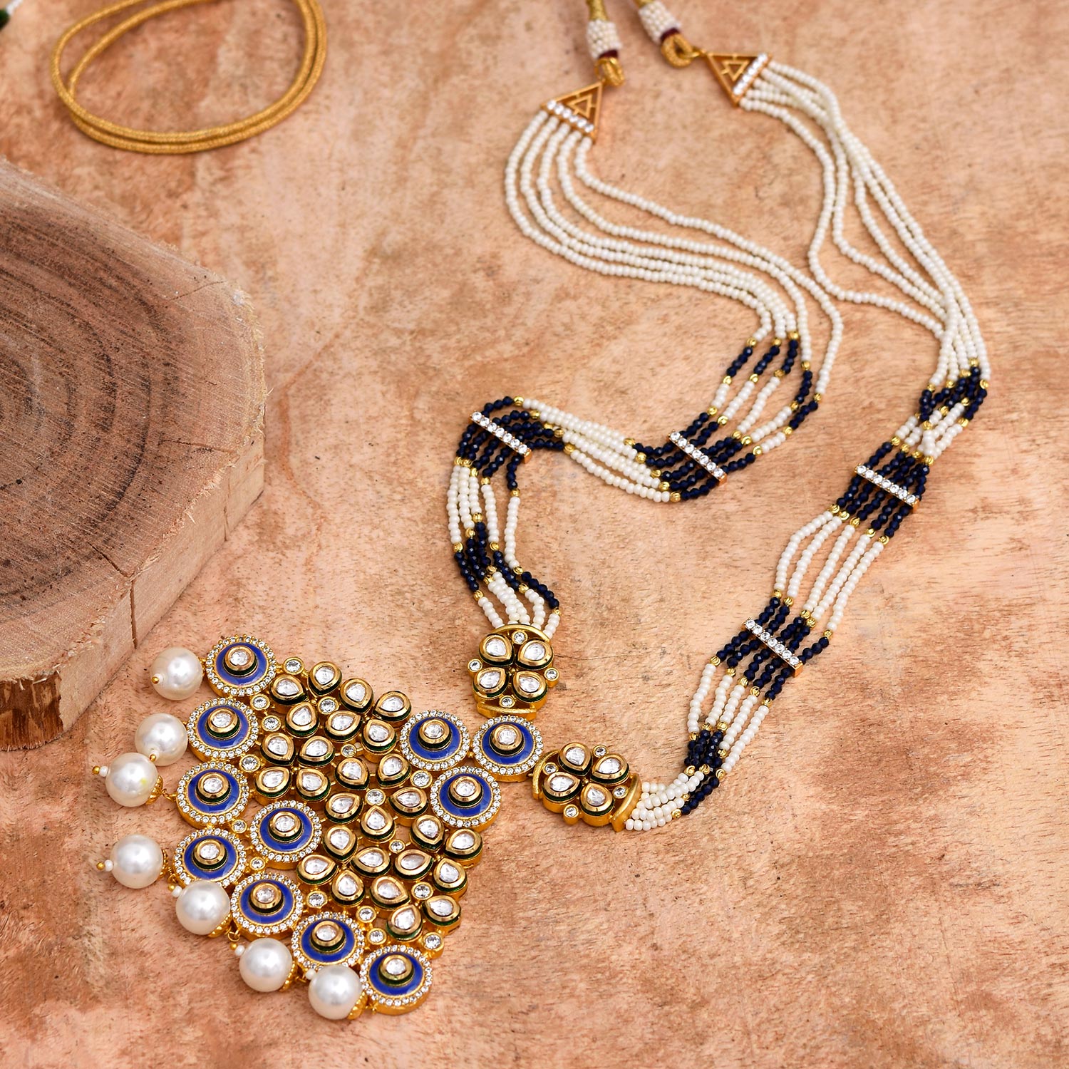 Enamelled Kundan Meena Pendant Set