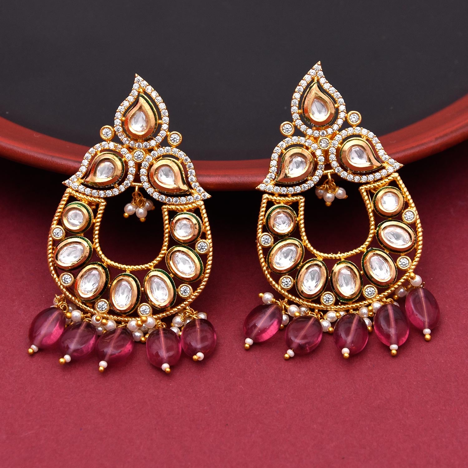 Enamelled Kundan Meena Pendant Set