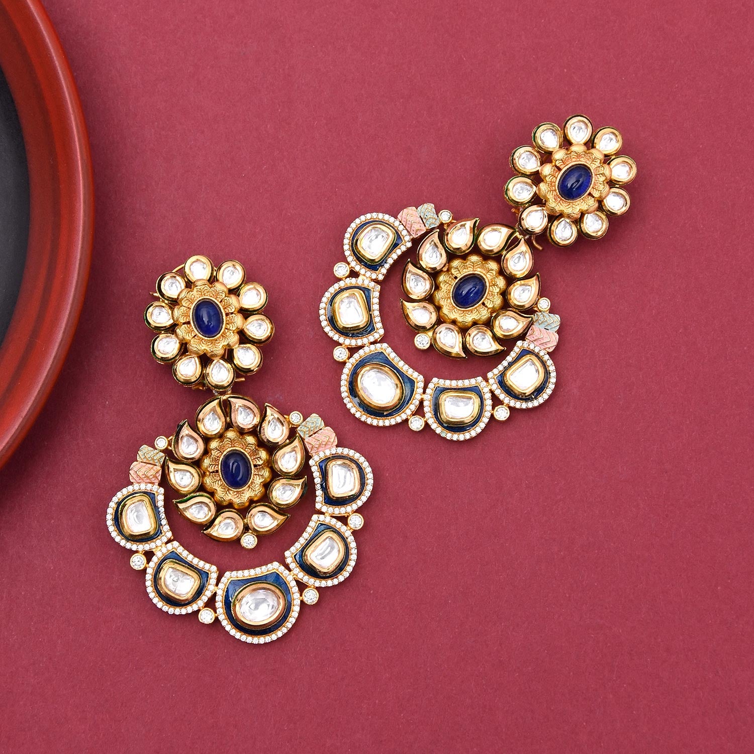 Floral Kundan Meena Colored Stones Designer Pendant Set